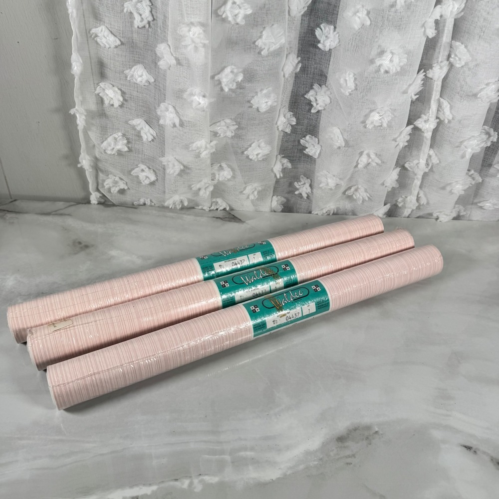 Lot of 3 Rolls Vintage Waldec of Canada Vinyl Wallcoverings Pink Stripes New
